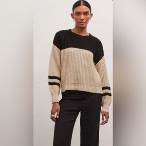 Z Supply Lyndon Crewneck Sweater In Black/Cream Stripe Size M